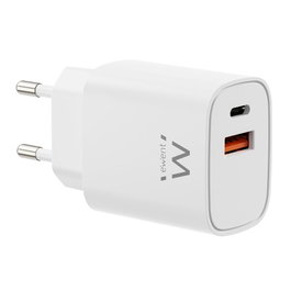 Ewent EW1326 Chargeur rapide GaN 30W USB-C PD et USB-A QC Chargeur mural blanc