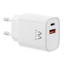 Ewent EW1326 Chargeur rapide GaN 30W USB-C PD et USB-A QC Chargeur mural blanc