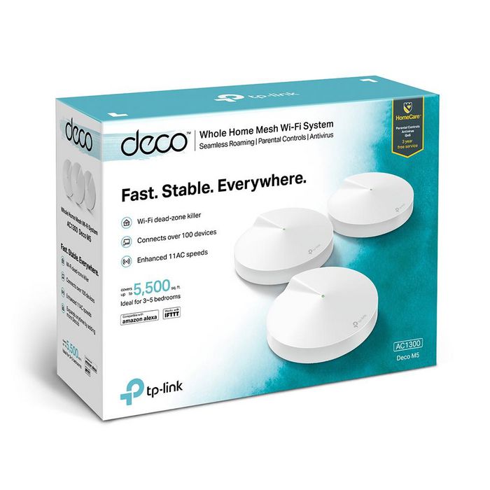 TP-Link Deco Système WiFi Maillé AC1300 Triple Pack - Wi-Fi Bande Double 2.4/5 GHz, 802.11ac, MU-MIMO, Couverture Jusqu'à 4500 pi², 4 Antennes, USB Type-C, Bluetooth 4.2