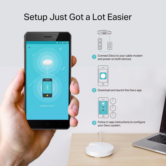 TP-Link Deco Système WiFi Maillé AC1300 Triple Pack - Wi-Fi Bande Double 2.4/5 GHz, 802.11ac, MU-MIMO, Couverture Jusqu'à 4500 pi², 4 Antennes, USB Type-C, Bluetooth 4.2