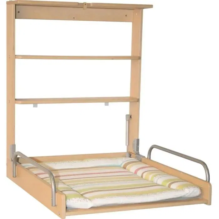 Roba - Table à langer murale rabattable avec matelas Dschungelbaby - 2 étagères intégrées - Bois naturel - 59 x 72 cm - Sécurisée pour bébé
