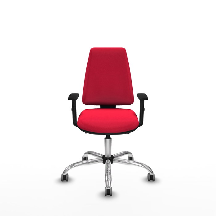Chaise Elche Asynchrone Tissu Rouge Structure chromée Accoudoir 1D Sans appui-tête Roulettes 65mm pour moquette