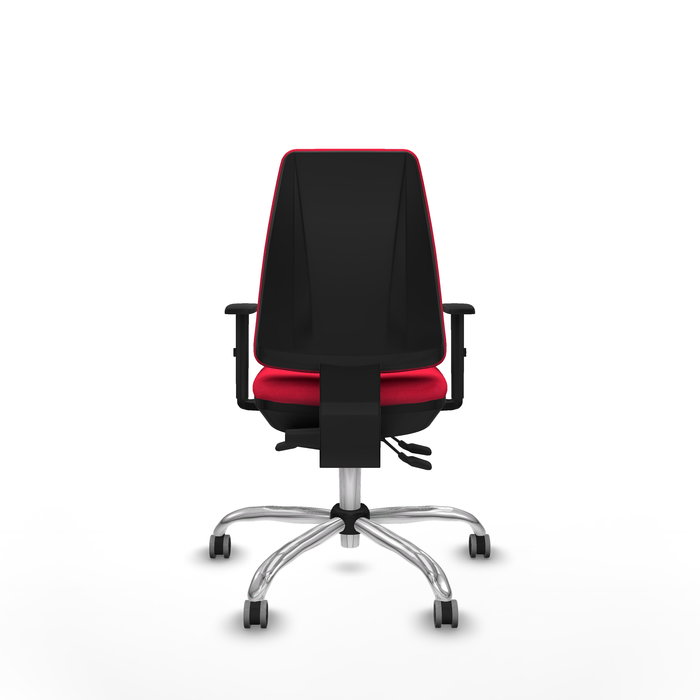 Chaise Elche Asynchrone Tissu Rouge Structure chromée Accoudoir 1D Sans appui-tête Roulettes 65mm pour moquette