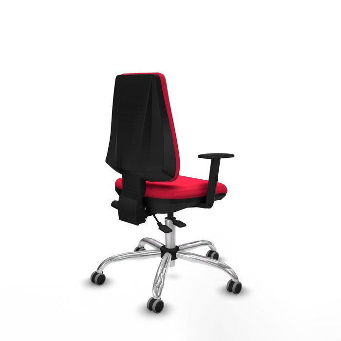 Chaise Elche Asynchrone Tissu Rouge Structure chromée Accoudoir 1D Sans appui-tête Roulettes 65mm pour moquette