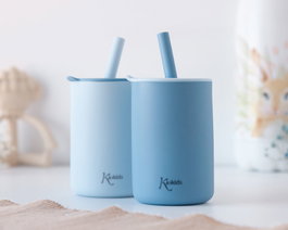 KioKids Lot de 2 verres en silicone bleu avec paille