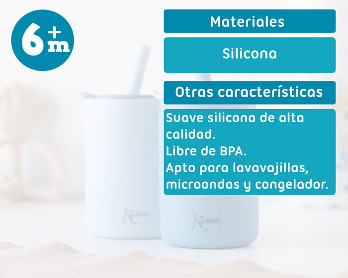 KioKids - Gobelets d'Apprentissage en Silicone Souple avec Couvercle et Paille, 180 ml, Bleu, pour Bébé +6 mois, Résistants Micro-Ondes, Lavable Lave-Vaisselle KioKids - Gobelets d'Apprentissage en Silicone Souple avec Couvercle et Paille, 180 ml, Bleu, pour Bébé +6 mois, Résistants Micro-Ondes, Lavable Lave-Vaisselle