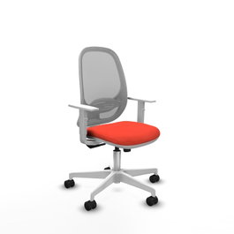Chaise Cilanco Synchro 3 positions tissu Orange foncé Maille Gris Structure polyamide blanc Accoudoirs blancs Sans appui-tête Roulettes 65mm nylon