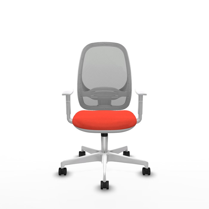 Chaise Cilanco Synchro 3 positions tissu Orange foncé Maille Gris Structure polyamide blanc Accoudoirs blancs Sans appui-tête Roulettes 65mm nylon