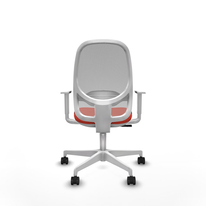 Chaise Cilanco Synchro 3 positions tissu Orange foncé Maille Gris Structure polyamide blanc Accoudoirs blancs Sans appui-tête Roulettes 65mm nylon