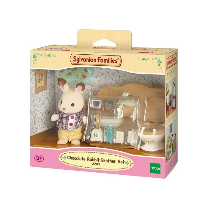 Sylvanian Families 5015 Set Frère Lapin Chocolat avec Toilettes et 16 Accessoires - Figurine et Mobilier de Village - Jouet Mixte dès 3 Ans