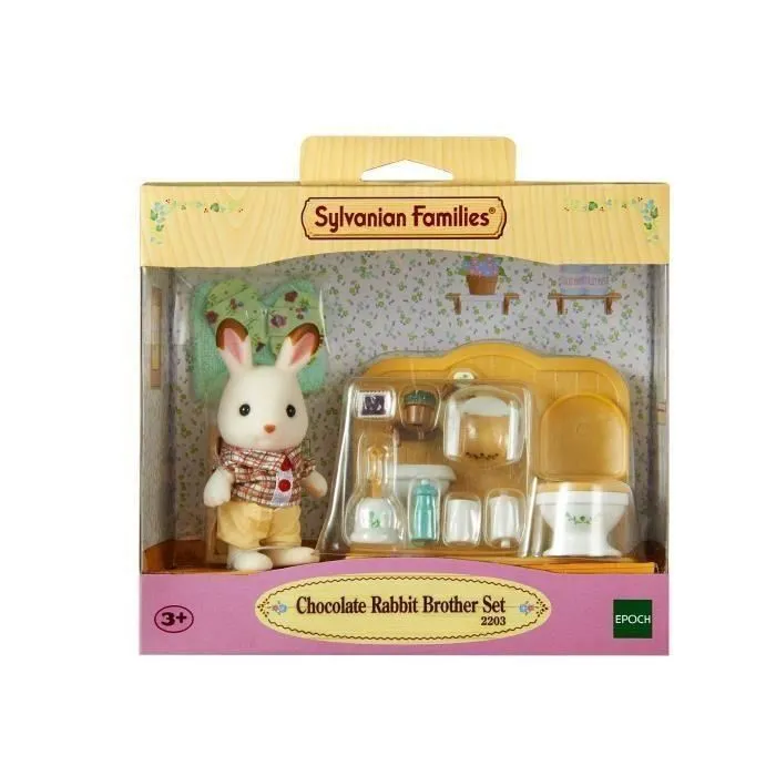 Sylvanian Families 5015 Set Frère Lapin Chocolat avec Toilettes et 16 Accessoires - Figurine et Mobilier de Village - Jouet Mixte dès 3 Ans
