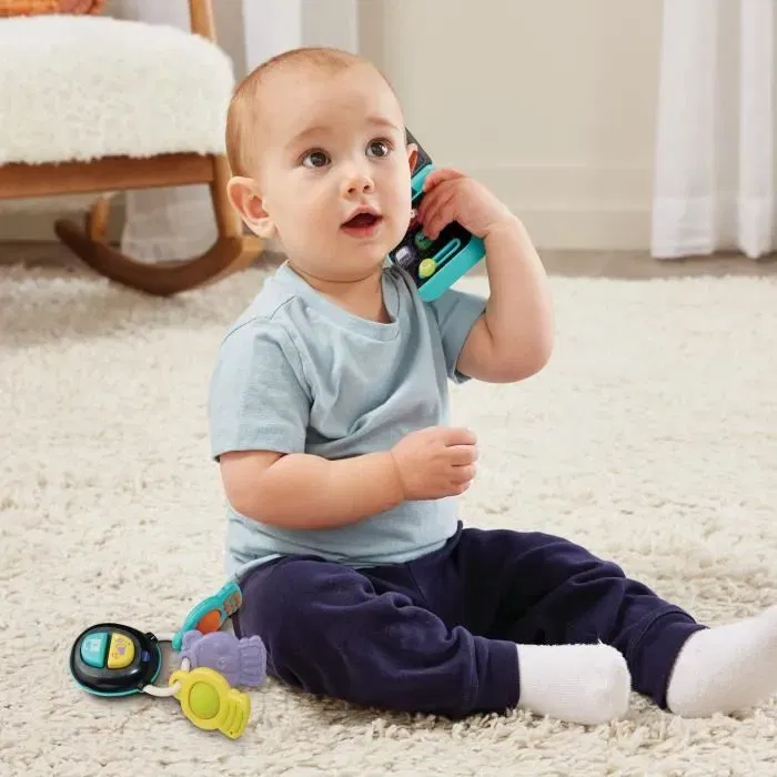 Vtech Baby Coffret Clés + Téléphone Magi'Pop - Jouet d'éveil avec sons et lumières pour bébé de 6 à 36 mois - Stimule la motricité fine - 3 hochets et 6 applications