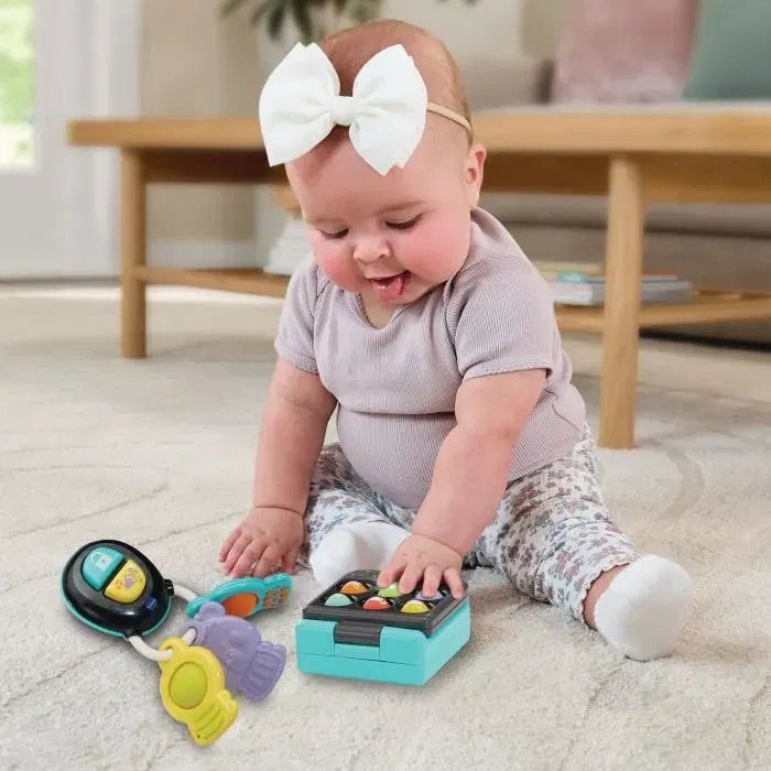 Vtech Baby Coffret Clés + Téléphone Magi'Pop - Jouet d'éveil avec sons et lumières pour bébé de 6 à 36 mois - Stimule la motricité fine - 3 hochets et 6 applications