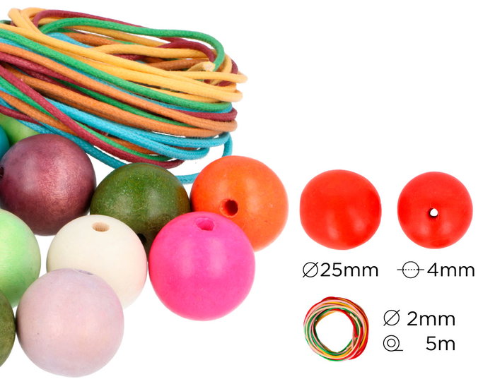 Innspiro Set de 100 perles en bois de 25 mm et fil de coton de 5 m Innspiro Set de 100 perles en bois de 25 mm et fil de coton de 5 m