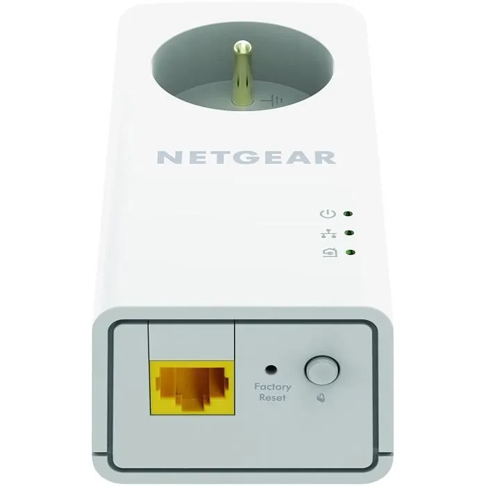 NETGEAR PLP2000-100FRS - Pack de 2 adaptateurs CPL Gigabit 2000 Mbits/s avec prise intégrée et 2 ports RJ45 Gigabit