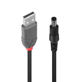 Lindy Câble adaptateur USB 2.0 Type A vers DC 5.5/2.1mm femelle pour alimentation, 1.5m, noir