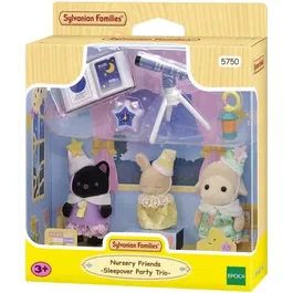 Sylvanian Families 5750 - Trio de bébés Pyjama Party avec Chat Magicien, Mouton et Lapin Crème, vêtements amovibles et accessoires