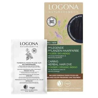 LOGONA Colorant Végétal Noir Indigo pour Cheveux - Teinture 100% D'Origine Végétale, pour Brun Clair à Noir et Cheveux Gris, avec Gants et Chapeau LOGONA Colorant Végétal Noir Indigo pour Cheveux - Teinture 100% D'Origine Végétale, pour Brun Clair à Noir et Cheveux Gris, avec Gants et Chapeau