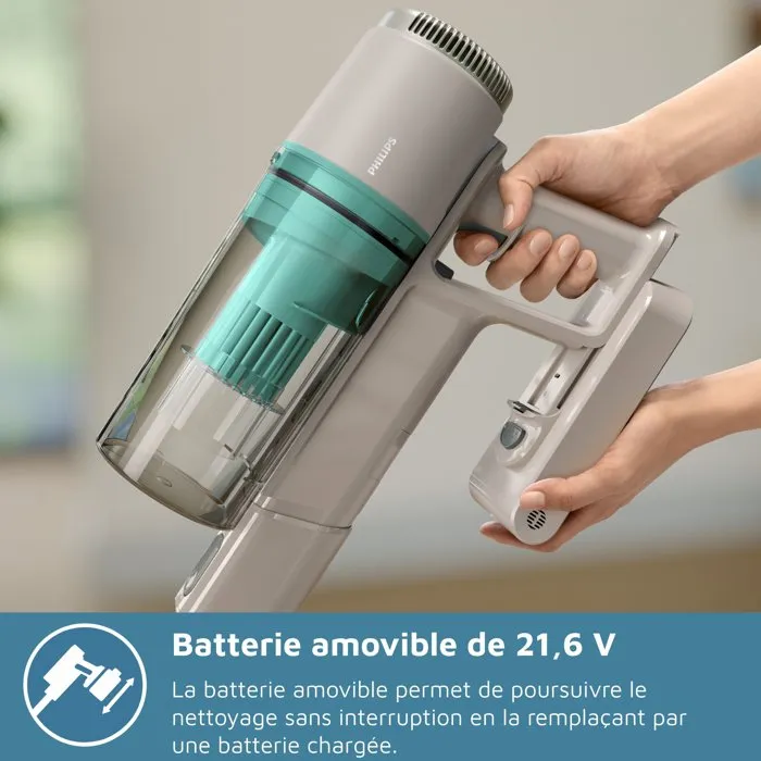 Philips XC2011/01 Aspirateur Balai Sans Fil - Batterie Lithium-ion 21.6V, 40 min Autonomie, Brosse à LED, Technologie PowerCyclone 7, Filtration 3 Étapes, Bleu