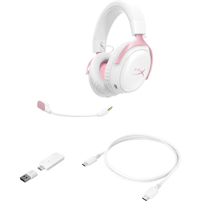 HyperX Cloud III S Wireless blanc & rose, sans fil pour PC, Mac, PS5, mobiles et Switch