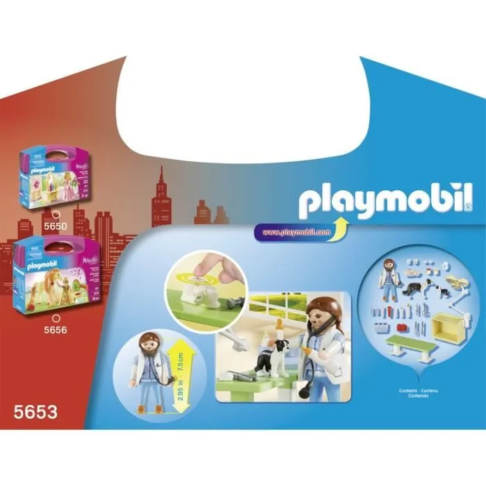 Playmobil 5653 Valisette Vétérinaire - City Life - Jeu de rôle créatif avec soin des animaux - 39 pièces - Dès 4 ans