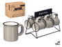 Vessia Set de 6 Tasses à Café Gris avec Support 100 ml Porcelaine et Métal 23 x 17 x 15 cm (Set de 6)
