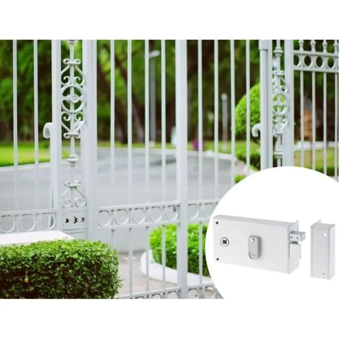 Yale Serrure en applique horizontale à fouillot YAH37D, blanc, niveau de sécurité 2, pour grilles et portails extérieurs, 2 clés fournies