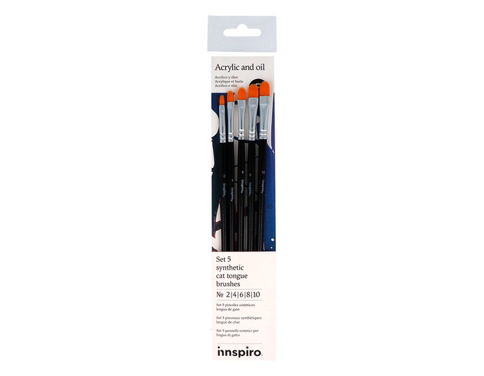 Innspiro Set de 5 pinceaux synthétiques langue de chat nº 2, 4, 6, 8, 10 Innspiro Set de 5 pinceaux synthétiques langue de chat nº 2, 4, 6, 8, 10