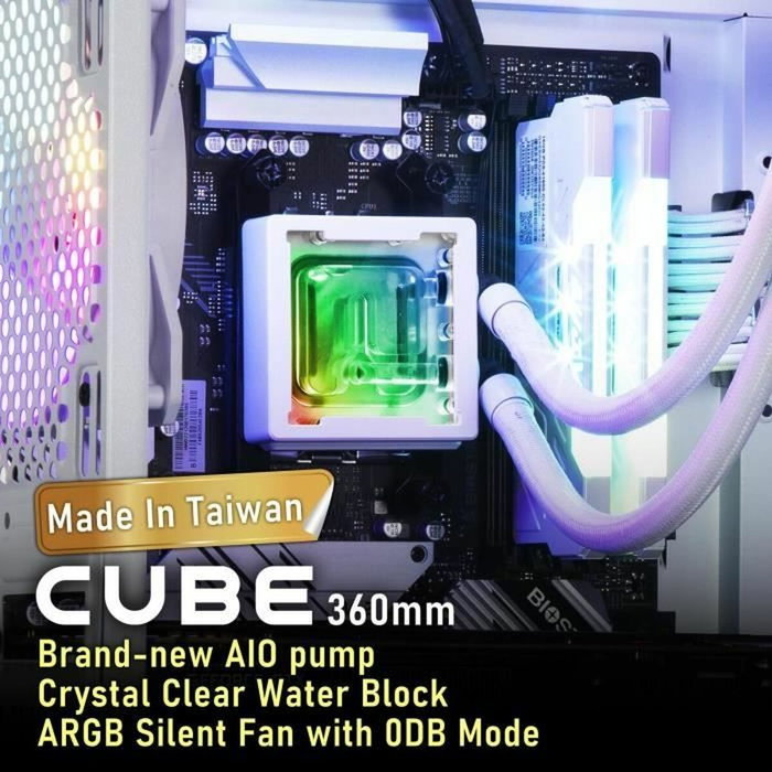 Bitfenix Cube AIO 360 (Blanc) - Watercooling Tout-en-Un 3x120mm PWM ARGB