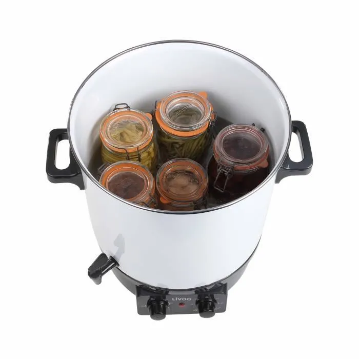 Livoo Stérilisateur à bocaux électrique DOM334 1800W 27L Ø35 cm, thermostat réglable et minuterie, cuve acier émaillé