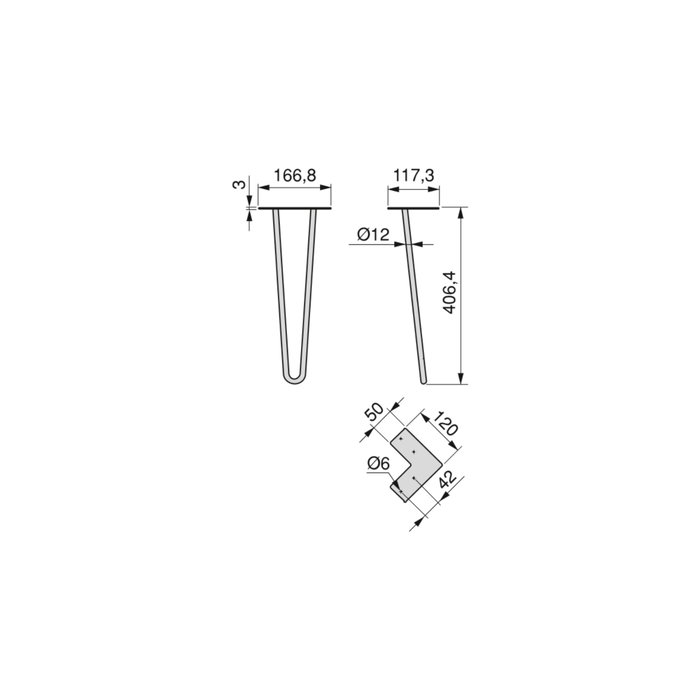 Emuca Lot de 4 pieds Hairpin de 2 s par fils table, hauteur 400mm, Acier, Peint en noir