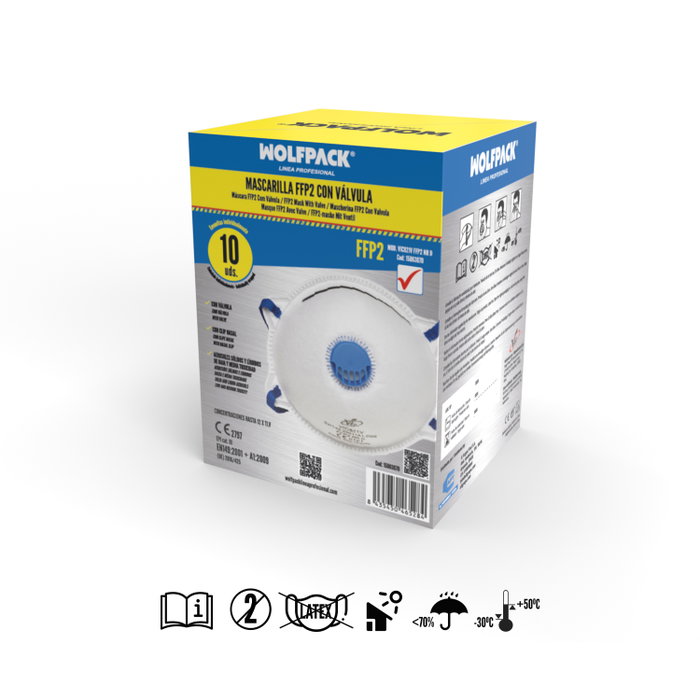 WOLFPACK LINEA PROFESIONAL Masque FFP2 rigide avec valve (10 unités)
