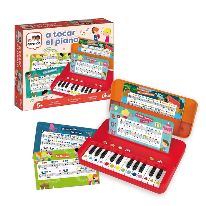 Diset Yo Aprendo A Tocar El Piano 1120200286 - Petit piano portable éducatif en espagnol pour enfants dès 5 ans - 12 partitions de chansons