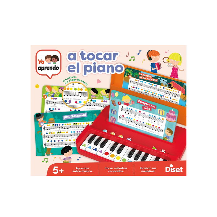 Diset Yo Aprendo A Tocar El Piano 1120200286 - Petit piano portable éducatif en espagnol pour enfants dès 5 ans - 12 partitions de chansons