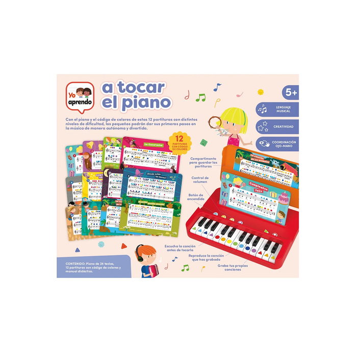 Diset Yo Aprendo A Tocar El Piano 1120200286 - Petit piano portable éducatif en espagnol pour enfants dès 5 ans - 12 partitions de chansons