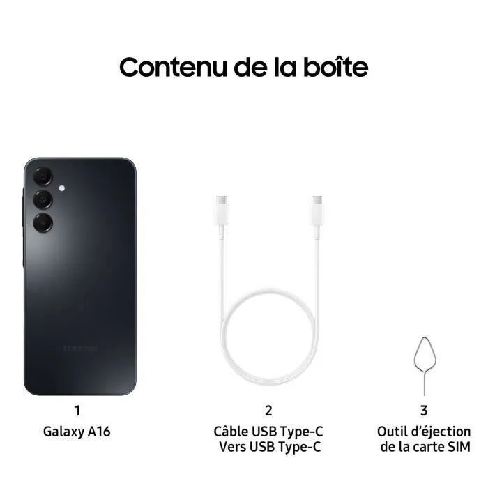 Samsung Galaxy A16 4G 6,7 pouces 4 Go RAM 128 Go Noir