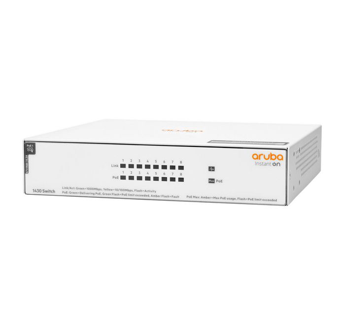 Hewlett Packard Enterprise Commutateur Aruba Instant On 1430 8G classe 4 PoE 64 W non géré