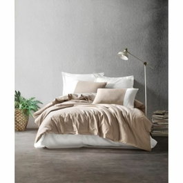 BigBuy Home Parure de couette en coton renforcé Vison et Crème, 220 x 240 cm