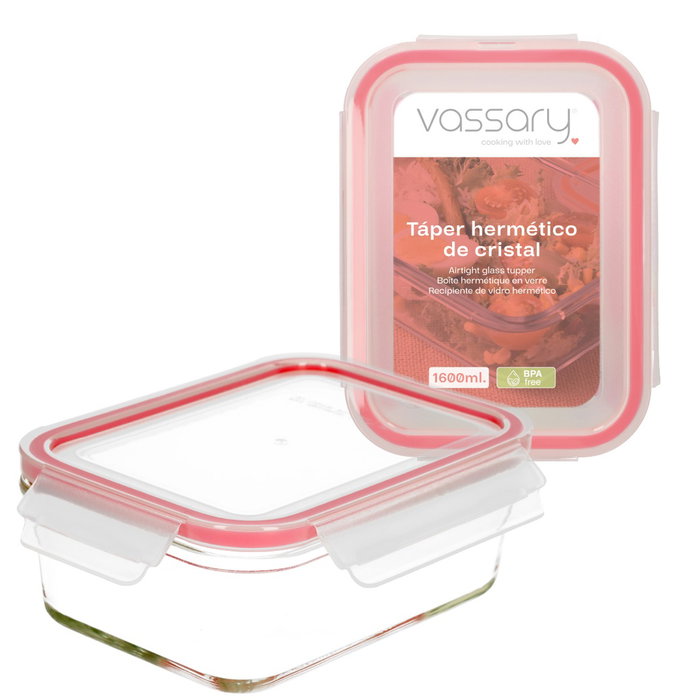 Vassary Táper hermétique rectangulaire de cristal 1600ml Vassary Táper hermétique rectangulaire de cristal 1600ml