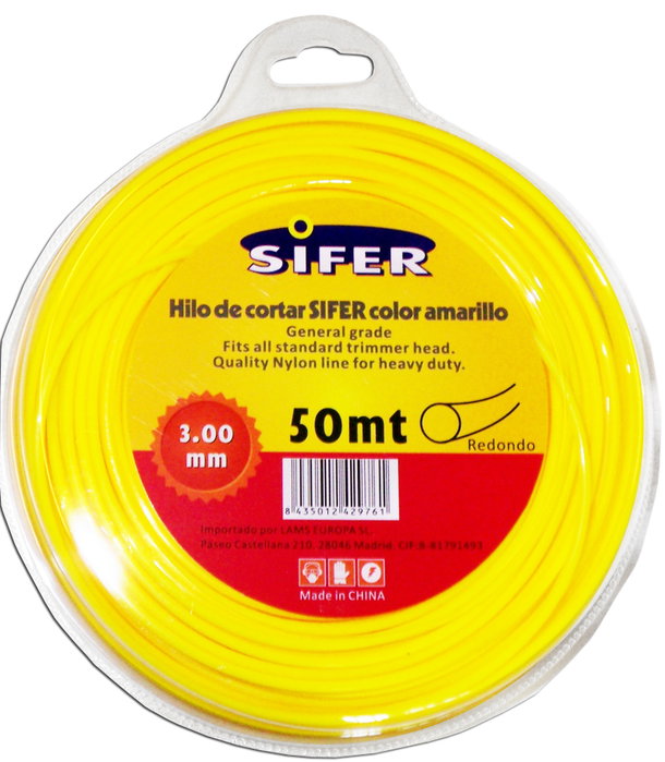 SIFER Fil de débroussailleuse jaune rond 3,00 mm x 50 m SIFER Fil de débroussailleuse jaune rond 3,00 mm x 50 m