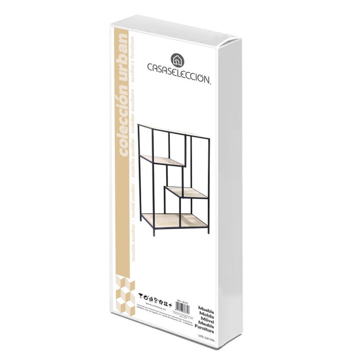 Étagère Noir Naturel Bois Métal Acier Laminé 77 x 33 x 114 cm Étagère Noir Naturel Bois Métal Acier Laminé 77 x 33 x 114 cm