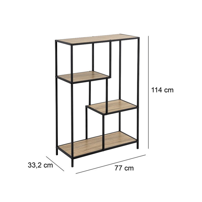 Étagère Noir Naturel Bois Métal Acier Laminé 77 x 33 x 114 cm Étagère Noir Naturel Bois Métal Acier Laminé 77 x 33 x 114 cm