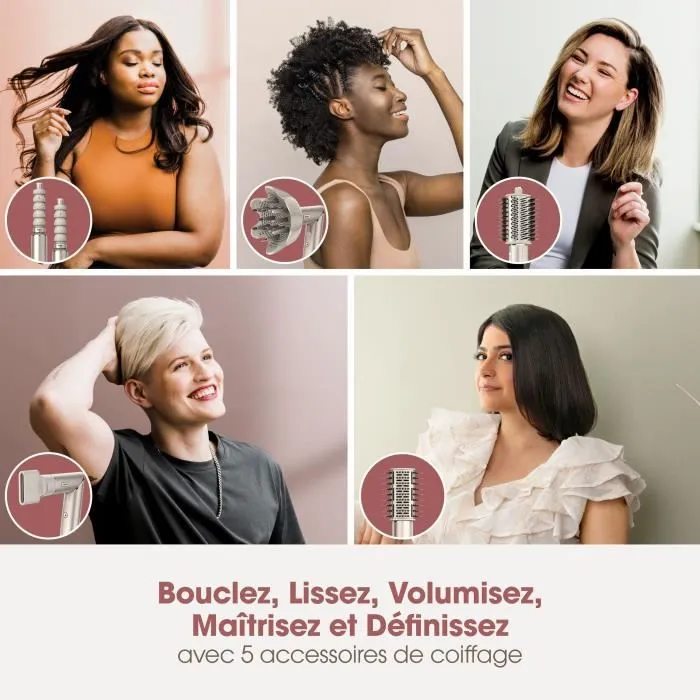 Shark FlexStyle HD446SLEU - Séchoir et styleur 2-en-1 - 5 accessoires - Champagne - 1400 W - Édition 2024 - Parfait pour tous types de cheveux