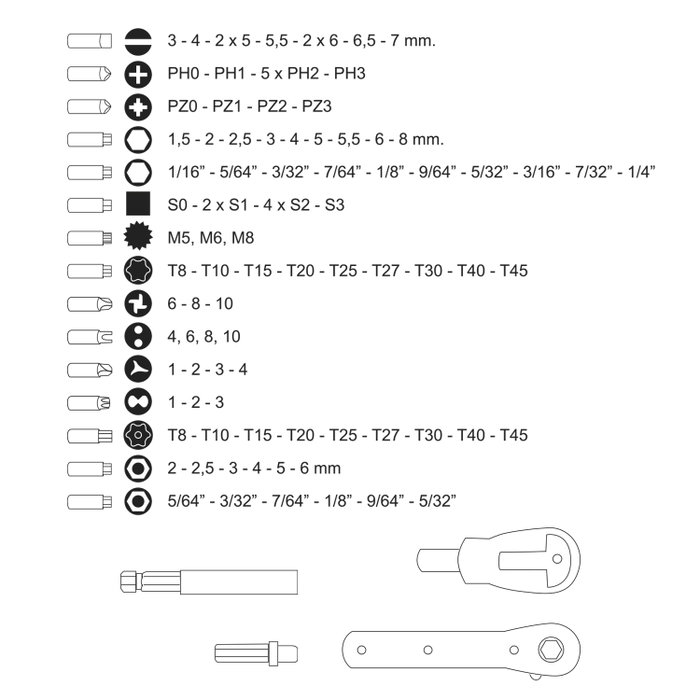 WOLFPACK LINEA PROFESIONAL Jeu de pointes et adaptateur 1/4 pol, 99 pièces