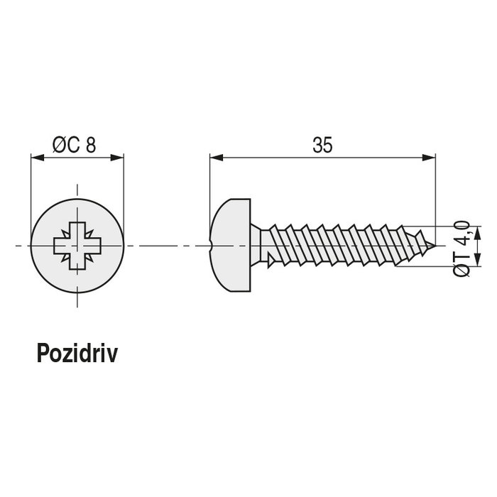 UCAFIX Vis à filetage bois tête ronde Pozidriv 35mm x 4mm