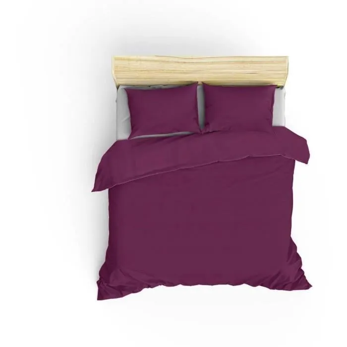 Parure de lit 1 housse de couette 220 x 240 cm + 2 taies d'oreiller 60 x 60 cm - 100% coton percale - Violet - 155 fils
