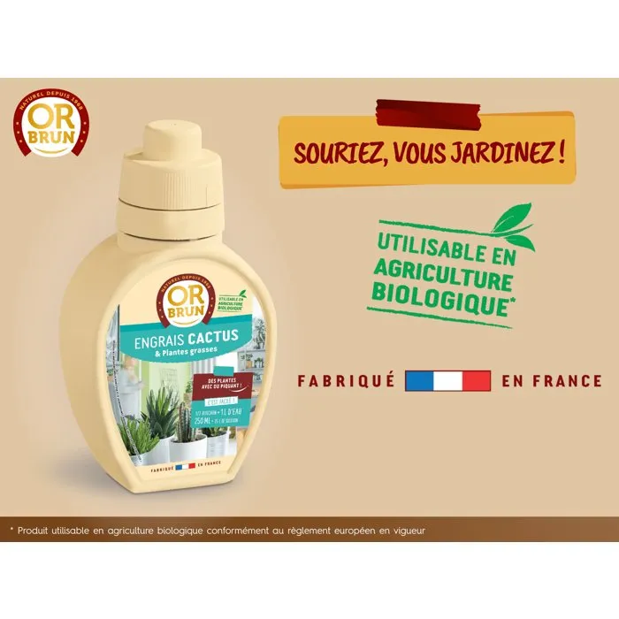 Or Brun - OBRECLCACTUS250 - Engrais liquide pour cactus et plantes grasses 250 ml - Formule nutritive adaptée - Fabriqué en France - Favorise croissance et floraison