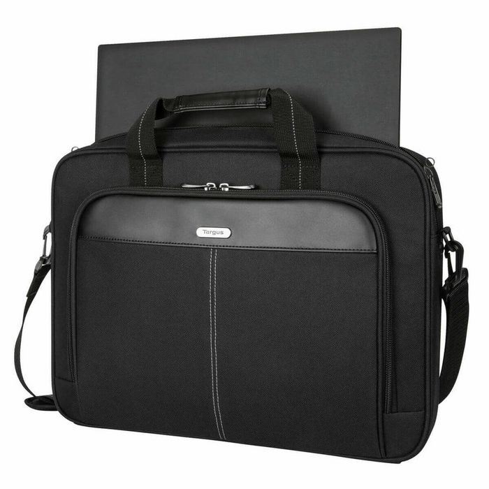 Targus Sacoche Classic Slim 15,6" pour ordinateur portable, compartiment rembourré, sangle ajustable et bande pour valise, Noir