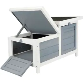 TRIXIE Clapier Habitat Natura, cage pour lapin, 70 x 43 x 45 cm, avec deux entrées, couleur blanc et gris