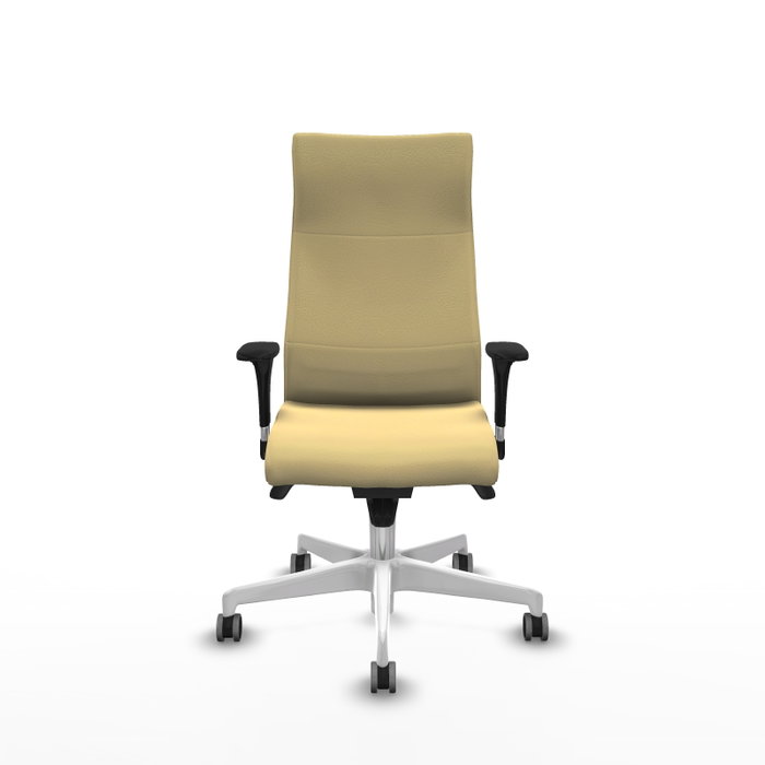 Piqueras Y Crespo Sillón Albacete avec mécanisme synchrone, similicuir crème et base blanche Piqueras Y Crespo Sillón Albacete avec mécanisme synchrone, similicuir crème et base blanche